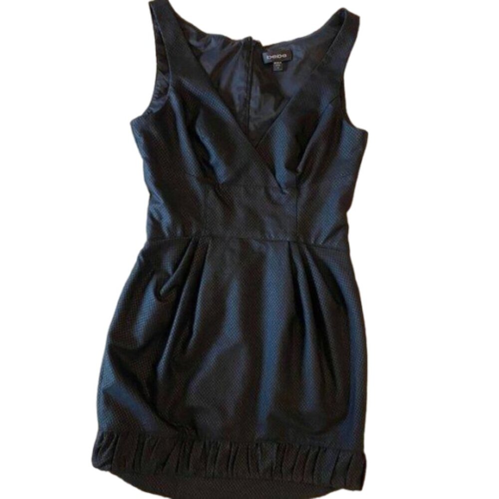 2/$30 Bebe Black V Neck Sleeveless Zip Up Bubble Hem Mini Dress Size 4 #1624